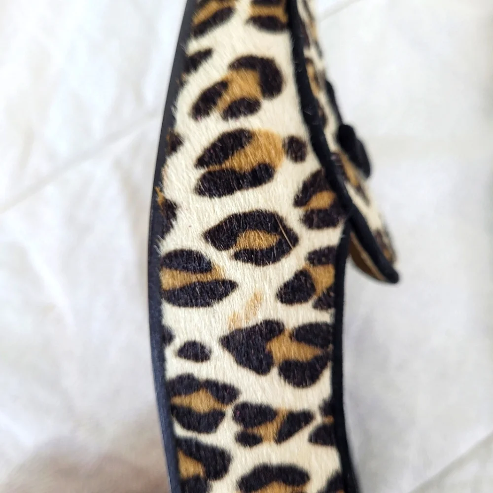 Stuart Weitzman calf hair classic leopard print loafers black bow heel office 6